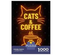 Rompecabezas De 1000 Piezas para Adultos Cats & Coffee Neon Sign Rompecabezas para Adultos Juguetes Antiestrés Desafío Difícil para Cumpleaños, Navidad 70x50cm/1000pcs