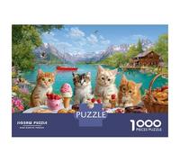Rompecabezas De 1000 Piezas para Adultos Cats Picnic by Lake Rompecabezas para Adolescentes Juego Práctico Decoración del Hogar Regalos De Cumpleaños Y Únicos 70x50cm/1000pcs