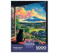 Rompecabezas De 1000 Piezas para Adultos Cat'S View of Mount Fuji Rompecabezas para Adultos Juego Práctico Decoración del Hogar Regalos De Cumpleaños Y Únicos 52x38cm/1000pcs