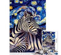 Rompecabezas de 1000 Piezas para Adultos Cebra en la Noche Estrellada Juegos Familiares Una Obra de Arte Juguete Decorativo para Pared Colección de Artistas Bellas Artes (50x75cm)