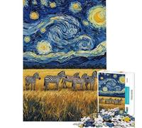 Rompecabezas de 1000 Piezas para Adultos Cebras bajo un Cielo Estrellado Juego práctico para Pasar el Tiempo en casa cumpleaños y Navidad (tamaño 38x52cm)