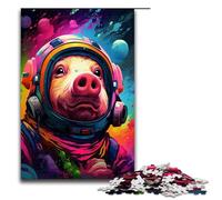Rompecabezas de 1000 Piezas para Adultos Cerdo Astronauta de Splatters Muchos Rompecabezas Gruesos de Colores para Adultos Rompecabezas de Madera Juego desafiante 75 x 50 cm
