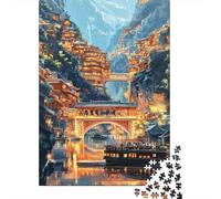 Rompecabezas De 1000 Piezas para Adultos Charming Asian Village by The River Rompecabezas para Adultos Juego Familiar Análisis Y Lógica Cumpleaños Y Navidad 70x50cm/1000pcs