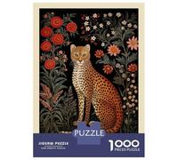 Rompecabezas De 1000 Piezas para Adultos Cheetah William Morris Flowers Rompecabezas para Adultos Juego De Ingenio Patrón De Ensamblaje Oferta como Regalo para Toda La Familia 52x38cm/1000pcs