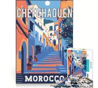 Rompecabezas de 1000 Piezas para Adultos: Chefchaouen en Marruecos, Juegos educativos, ejercita tu Cerebro y Tus Manos, colección de Artistas, Bellas Artes 38x26cm