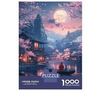 Rompecabezas De 1000 Piezas para Adultos Cherry Blossom Moonlit River Scene Rompecabezas para Adultos Juegos Divertidos Decoración De Pared Cumpleaños Y Navidad 52x38cm/1000pcs