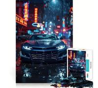 Rompecabezas de 1000 Piezas para Adultos Chevrolet Camaro en Neon City Rain Juego de Habilidad Mental y precisión para un Momento de Paz (38x52cm)