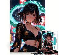 Rompecabezas de 1000 Piezas para Adultos Chica Anime con dragón en Paisaje Urbano Juego de lógica con Cortes de precisión y Bordes Lisos reuniones Familiares (50x75cm)