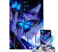 Rompecabezas de 1000 Piezas para Adultos Chica Anime con Mariposa Azul un Reto para completar Ideal para aliviar el estrés y con Fines educativos Apto para Mayores de 14 años (50x75cm)
