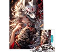 Rompecabezas de 1000 Piezas para Adultos Chica Anime con máscara Kitsune Un Reto para completar Ideal para Pasar el Tiempo en casa Durante Las Vacaciones Juguete antiestrés Apto para Mayores