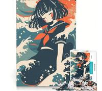 Rompecabezas de 1000 Piezas para Adultos: Chica Anime con Olas, Juego práctico, Entrena tu Cerebro y Tus Manos, Cada Pieza es única 38x52cm