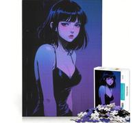 Rompecabezas de 1000 Piezas para Adultos: Chica Anime con Vestido Negro, Juegos educativos, Carrera de Velocidad Manual, Toda la Familia 50x75cm