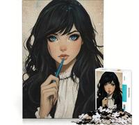 Rompecabezas de 1000 Piezas para Adultos: Chica Anime de Ojos Azules, Juegos Familiares, desafiante para completar, Que Mejora el Amor Entre Parejas 38x52cm