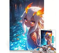 Rompecabezas de 1000 Piezas para Adultos: Chica Anime dragón con Cuernos en el Bosque, Juego de ingenio, decoración Perfecta, cumpleaños y Navidad 50x75cm