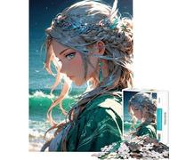 Rompecabezas de 1000 Piezas para Adultos Chica Anime Junto al mar Rompecabezas para Adultos Juguete para decoración de Pared Divertido y Original Regalo de cumpleaños y único (Tamaño 50x75cm)