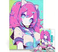 Rompecabezas de 1000 Piezas para Adultos Chica Anime Kawaii Pastel con Orejas de Gato, Juego Familiar, Divertido y con Humor, Juego de desafío único 38x52cm
