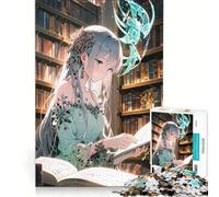 Rompecabezas de 1000 Piezas para Adultos: Chica Anime Leyendo en la Biblioteca Juego práctico para ejercitar la Mente y Las Manos Cada Pieza es única 38x26cm