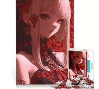 Rompecabezas de 1000 Piezas para Adultos: Chica Anime Vestida de Rojo, Juegos Familiares, desafiante para completar, Que fomenta el Amor Entre Parejas 50x75cm