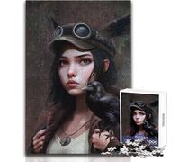 Rompecabezas de 1000 Piezas para Adultos: Chica aventurera y Cuervo Diversión Familiar y Juegos nocturnos Análisis y lógica Juguetes antiestrés Tamaño 38x52cm