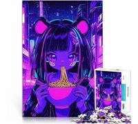 Rompecabezas de 1000 Piezas para Adultos Chica cibernética de Anime Comiendo Ramen Juego desafiante para la decoración del hogar 38x26cm