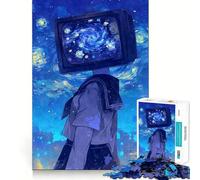 Rompecabezas de 1000 Piezas para Adultos Chica con Cabeza de TV, Noche Estrellada, Corte nítido, Juego de concentración, Regalo, Juego de Ocio, Escena navideña, Arte (38x52cm)