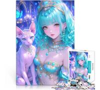 Rompecabezas de 1000 Piezas para Adultos Chica de Anime de fantasía con Gato Montaje de Patrones Gran Regalo para Juegos 38x26cm
