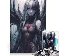 Rompecabezas de 1000 Piezas para Adultos: Chica de Anime Oscura con alas, Juego Familiar, interacción Entre Padres e Hijos, cumpleaños y Navidad 38x52cm