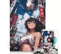 Rompecabezas de 1000 Piezas para Adultos: Chica de Ciudad de Anime en un Entorno Urbano, Juegos educativos, Carrera de Velocidad Manual, Toda la Familia 50x75cm