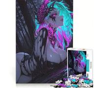 Rompecabezas de 1000 Piezas para Adultos Chica Demonio neón en un Bosque Oscuro Juego práctico Carrera de Velocidad Manual con Piezas de Formas aleatorias Que encajan Perfectamente 38x26cm