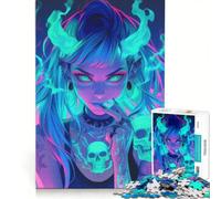 Rompecabezas de 1000 Piezas para Adultos Chica Demonio neón Juegos educativos Mejora la Memoria cumpleaños y Navidad 50x75cm