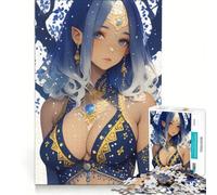 Rompecabezas de 1000 Piezas para Adultos: Chica elfa de Anime con Cabello Azul, Juegos educativos, decoración del hogar, colección de Artistas, Bellas Artes 38x26cm