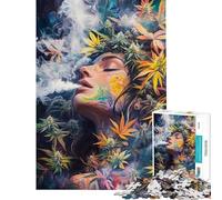 Rompecabezas de 1000 Piezas para Adultos Chica fumando Marihuana Diosa del Cannabis Rompecabezas Relajante para Adultos Decoración cumpleaños (Tamaño 50x75cm)