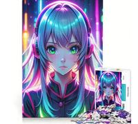 Rompecabezas de 1000 Piezas para Adultos Chica Gamer de Anime neón Juguetes para armar para Pasar el Tiempo en casa cumpleaños 38x26cm
