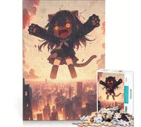 Rompecabezas de 1000 Piezas para Adultos: Chica Gata sobre la Ciudad, Juego práctico, Corte de precisión, Regalo de cumpleaños, Regalos 38x52cm