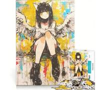 Rompecabezas de 1000 Piezas para Adultos: Chica Gato de Anime con alas, Juguete Educativo, Ideal para la interacción Entre Padres e Hijos, cumpleaños y Navidad 50x75cm