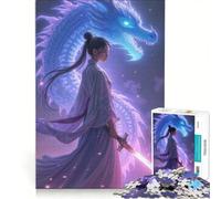 Rompecabezas de 1000 Piezas para Adultos: Chica samurái dragón, Juego Educativo, Entrena tu Cerebro y Tus Manos, Mejora el Amor Entre Parejas 50x75cm