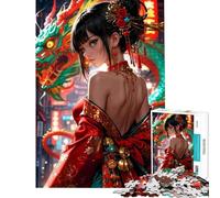 Rompecabezas de 1000 Piezas para Adultos Chica samurái mágica Rompecabezas neón Juego de ingenio análisis y lógica cumpleaños y Navidad (tamaño 50x75cm)