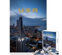Rompecabezas de 1000 Piezas para Adultos Chicago Skyline al Atardecer Juguete Educativo Regalo para cumpleaños Juegos relajantes colección de Artistas Bellas Artes tamaño 38x26cm