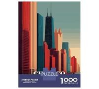Rompecabezas De 1000 Piezas para Adultos Chicago Skyline Art Deco Style Rompecabezas para Adultos Juegos Familiares para La Diversión Familiar Regalos De Cumpleaños Y Únicos 70x50cm/1000pcs