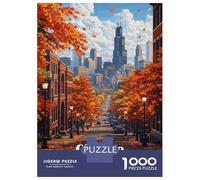 Rompecabezas De 1000 Piezas para Adultos Chicago Skyline in Autumn Rompecabezas para Adultos Juegos Relajantes Regalos para Mujeres Regalos para Reducir El Estrés 70x50cm/1000pcs