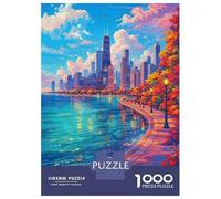 Rompecabezas De 1000 Piezas para Adultos Chicago Skyline in Autumn Rompecabezas para Adultos Juguete Decoración De Pared Desafío Difícil Diversión Actividades En Casa, 70x50cm/1000pcs