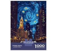 Rompecabezas De 1000 Piezas para Adultos Chicago Starry Night Cityscape Rompecabezas para Adultos Juguetes DIY Una Obra De Arte Regalo De Cumpleaños, Regalos, 38x26cm/1000pcs