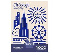 Rompecabezas De 1000 Piezas para Adultos Chicago Windy City Blue Illustration Rompecabezas para Adultos Juegos Divertidos Decoración De Pared Cumpleaños Y Navidad 52x38cm/1000pcs