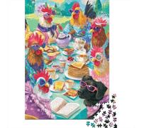 Rompecabezas De 1000 Piezas para Adultos Chickens Tea Party Rompecabezas para Adultos Juego De Ingenio Una Obra De Arte Interacción Entre Padres E Hijos 52x38cm/1000pcs