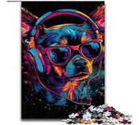 Rompecabezas de 1000 Piezas para Adultos Chihuahua DJ Neon de Madera, Ideal como decoración artística o Regalo de cumpleaños, 50x75cm para cumpleaños, Vacaciones, Navidad, Halloween