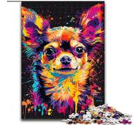 Rompecabezas de 1000 Piezas para Adultos Chihuahua DJ Neon de Madera, Navidad y Año Nuevo, Regalo navideño de 50x75cm para Juego Interactivo Familiar