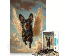 Rompecabezas de 1000 Piezas para Adultos Chihuahua Negro con alas de ángel Diseño de Corte preciso Diversión,Juego de lógica,Tiempo de Ocio,Arte con Escena navideña 38x26cm