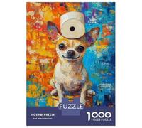Rompecabezas De 1000 Piezas para Adultos Chihuahua with Toilet Paper Hat Rompecabezas para Adolescentes Juego Práctico Desafío Difícil Regalo De Cumpleaños, Regalos, 38x26cm/1000pcs