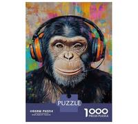 Rompecabezas De 1000 Piezas para Adultos Chimp with Headphones Rompecabezas para Adultos Juegos Divertidos Una Obra De Arte Oferta como Regalos para Toda La Familia 38x26cm/1000pcs