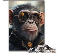 Rompecabezas de 1000 Piezas para Adultos: Chimpancé con Gafas de Sol Rompecabezas para Adultos, Ideal para divertirse en Familia, Vacaciones y Noches de Juegos interactivos (26x38cm)
